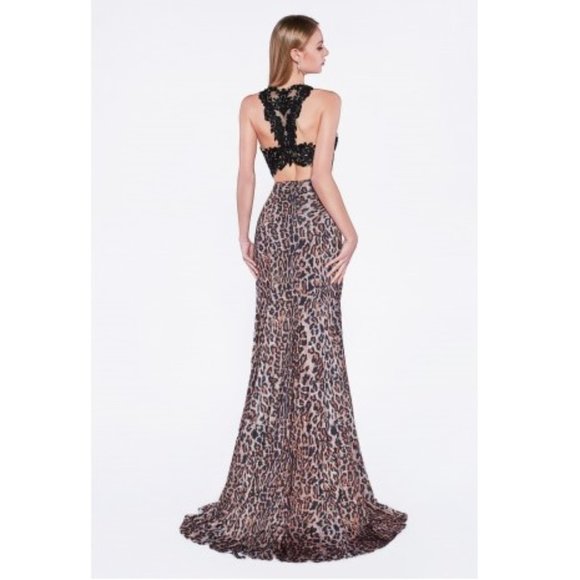 NEW Women's Formal Embroidery Leopard Print 2 PCE Long Evening Gown prom dress - Picture 3 of 6